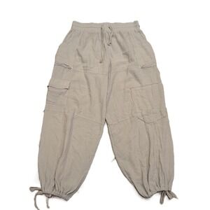 Angel Kiss Women Mint Cotton Cargo Cropped Pants Size L Drawstring‎ Waist